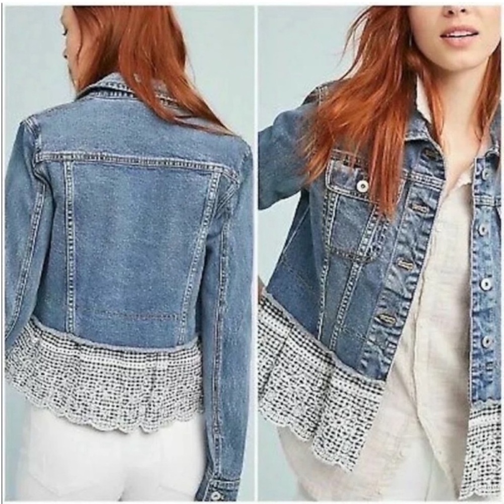 Anthropologie Pilcro Eyelet Trim Denim Jacket